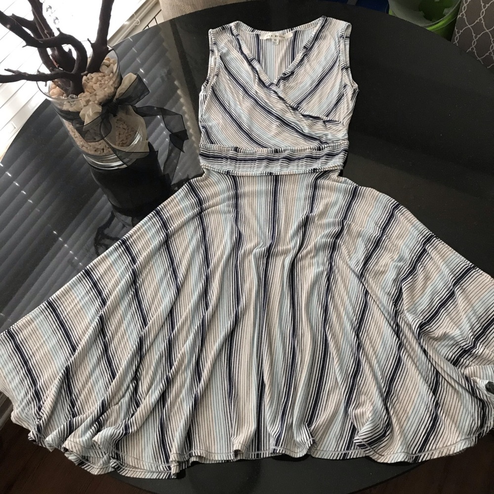 Striped summer dress (hues of blues and tans)